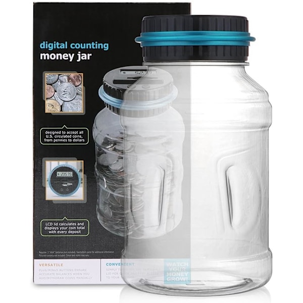 Digital Sparbössa för Brittiska Mynt med Automatisk Räkning - Stor Transparent Sparburk med LCD-Display, Myntbank Spargris Present