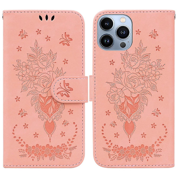 Butterfly Rose Læder Etui til iPhone 15