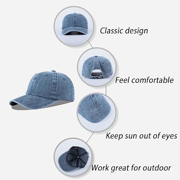 Unisex Baseballkeps Bomull Passar Män Kvinnor Tvättad Denim Justerbar Pappa Hatt