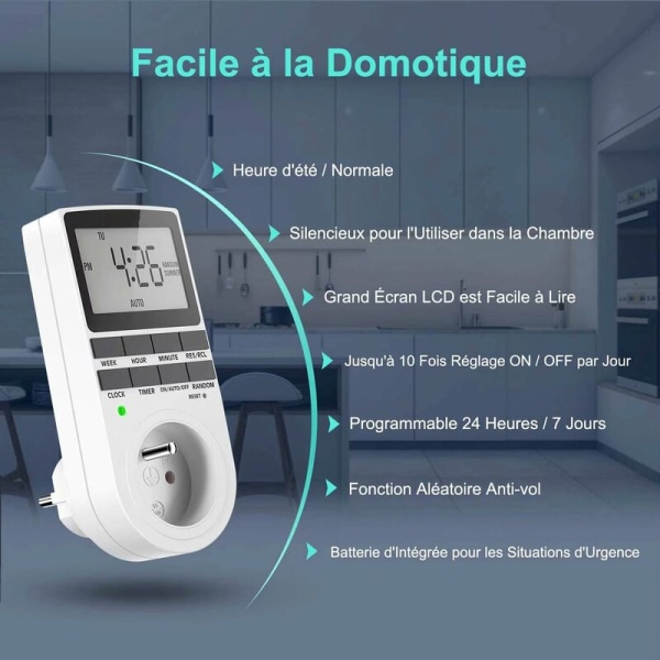 Digitalt programmerbart uttag, digital veckotimer med LCD-display (europeisk standard) vit