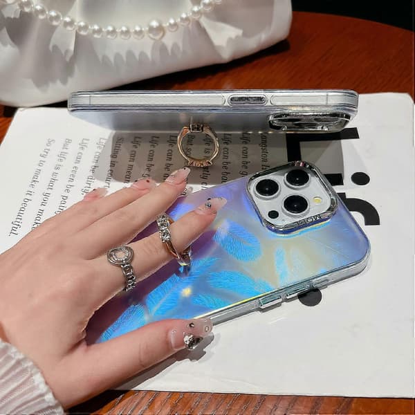 For iPhone 13 Pro IMD Elektroplettering Telefondeksel PC+TPU Mobiltelefon Shell med Støtte Ringholder