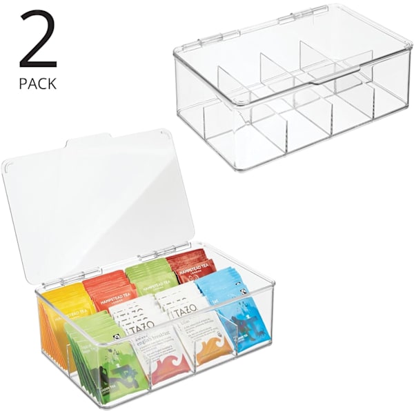 Tebox (Set om 2) – Praktisk förvaringsbox för te och tepåsar – Stapelbar förvaringslåda
