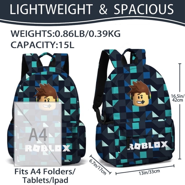 Roblox Rygsæk Skole Tasker Rejsetasker 2 sæt - Julegave Børn - Gave - Multi-A Lila lilla purple