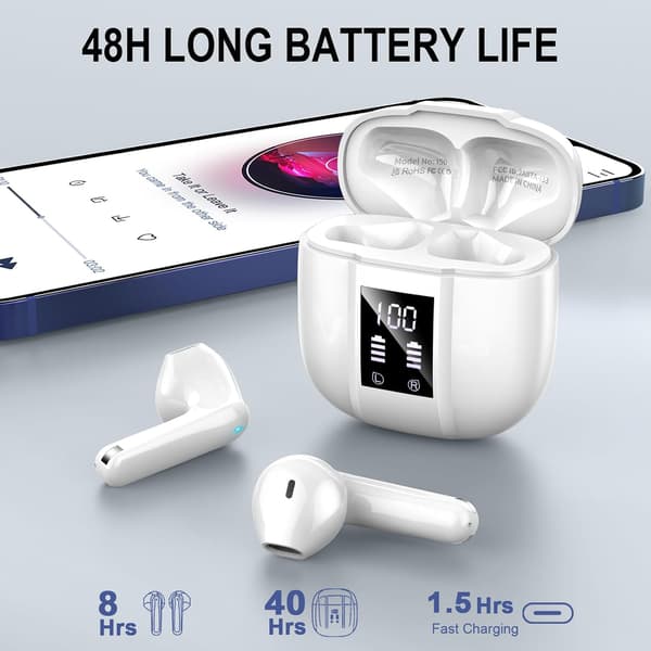 Trådløse Bluetooth-hodetelefoner, Bluetooth 5.3-øretelefoner, 48 timer HiFi-stereo, støyreduksjon, USB-C hurtiglading