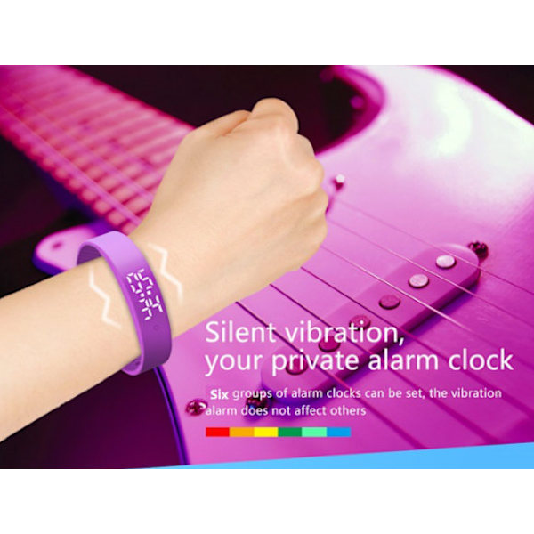 Vibrationsalarmur - Opladning Vibrationsalarm Stille Alarmur Mål Kropstemperatur Vandafvisende Purple