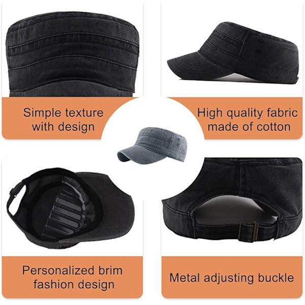 Militærcaps for menn og kvinner klassiske justerbare slitte hatter unisex 100% bomull solid solid visir baseball caps sol turhatt grey