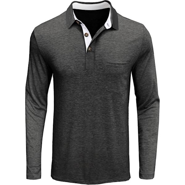 Miesten pitkähihaiset polopaidat taskulla, rennot golfpaidat Dark Grey XL