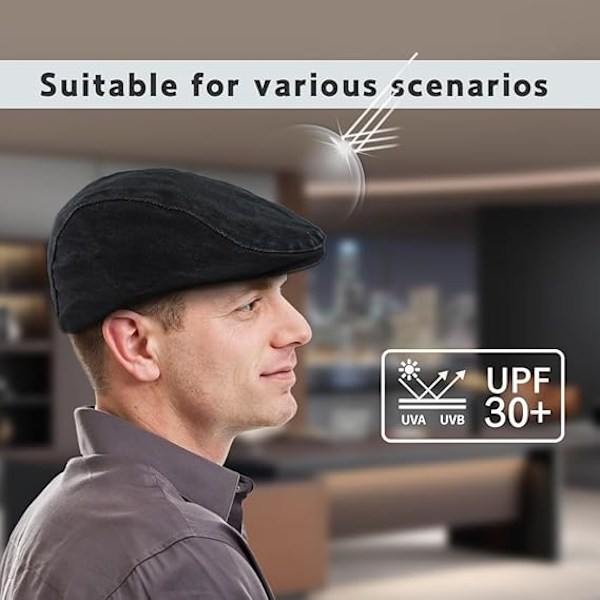 Herr Vintage Flat Cap Irländsk Newsboy Hatt Jakt Cabbie Hatt Justerbar Bomull Andningsbar Peaky Cap Basker Sommarhattar Black