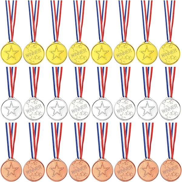 36 st guldmedaljer i plast, guldmedaljer för festdekorationer och sportpriser Multicolor