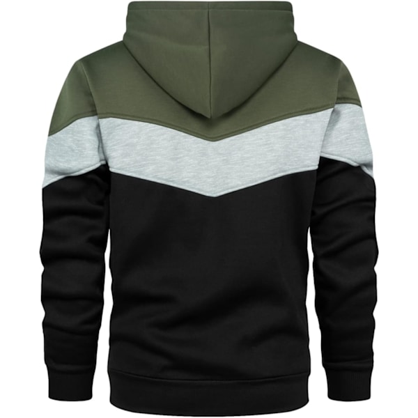 Herre Fleece Hoodie Pullover Casual Hættetrøje Kontrastfarve Top med Kanga Lomme Black S