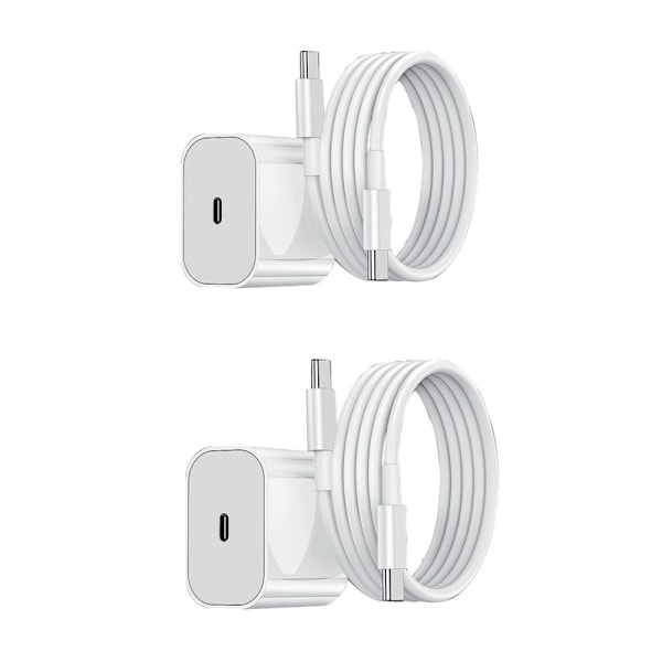 Laddare - Snabbladdare 20W USB-C - Adapter + Kabel 2m Vit 2-pack