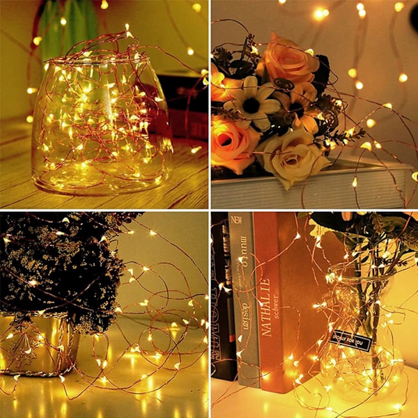 Eventyrlys, 50 LED batteridrevne strenglys kobbertrådlys for innendørs utendørsbelysning, juletredekorasjon 5M/16ft Warm White