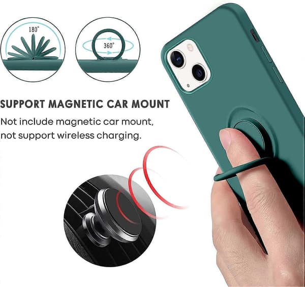 For iPhone 13 Deksel Silikongel 360 Ringholder Telefondeksel - Midnattsgrønn
