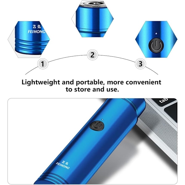 Elektrisk rakapparat Uppladdningsbar roterande rakapparat Bärbar ansiktsrakapparat Vattentät Mini skäggrakningsmaskin för män Vått och torrt rakningstillbehör Blue