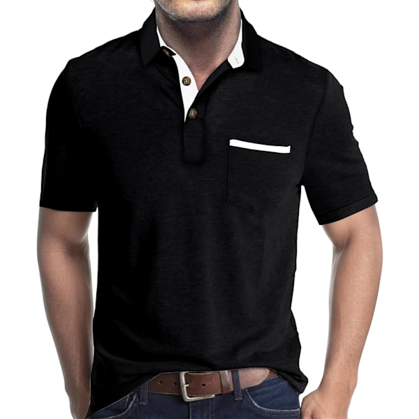 Miesten pitkähihaiset polopaidat taskulla, rennot golfpaidat Black2 M