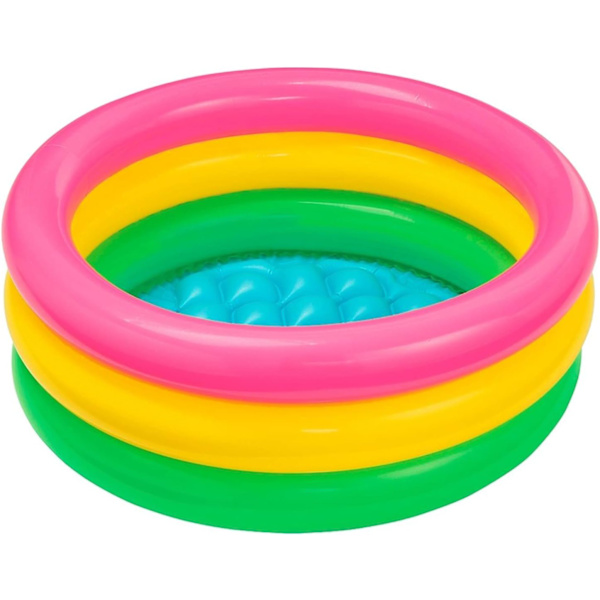 Oppustelig rund pool 3 ringe + oppustelig bund 61 x 22 cm, 28 l, blå, pink, grøn