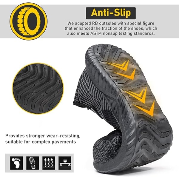 Steel Toe Shoes Bekväma skyddsskor för män Halkfria Steel Toe Sneakers Arbetsskor för män (42) black 38 cm