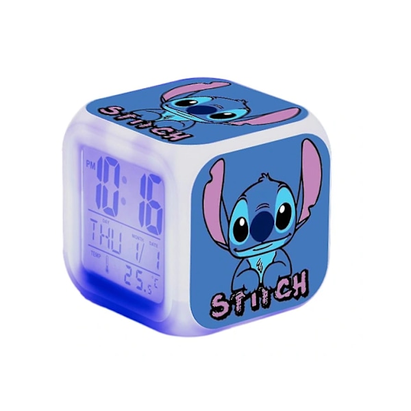Lilo & Stitch Digital väckarklocka med temperaturvisning, 7 färger som byter nattlampa, sängbordstecknad klocka, heminredning, leksakspresent till barn