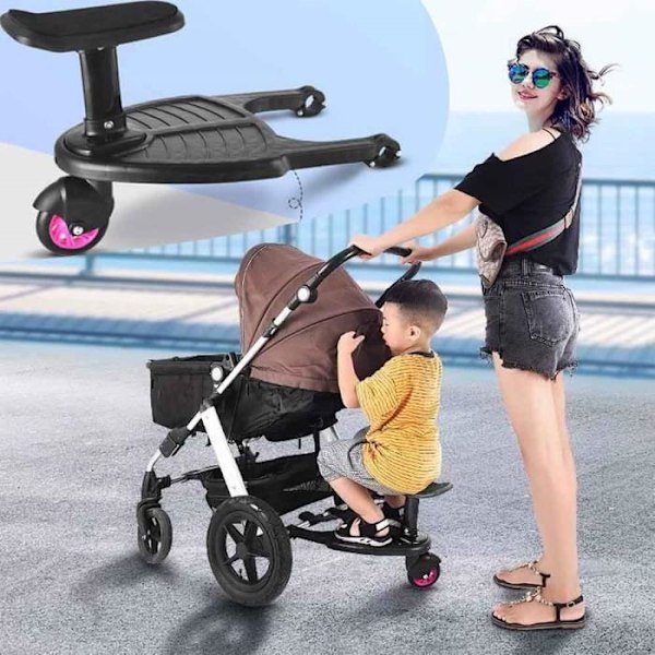 ®RisingFF Universal Ståbrett til Barnevogn, Mini Buggy Board 360° Hjul Sammenleggbart Trillebrett (Blå)