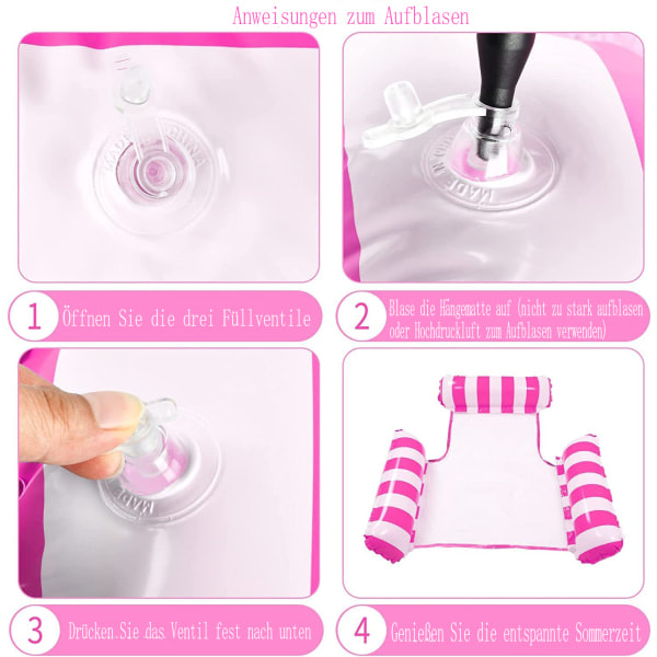 Uppblåsbar PVC luftkudde swimmingpool, swimmingpoolleksaker vattenhängmatta 4 i 1 vattenleksaker pooltillbehör, lämplig för flera scener Three-tube stripe rose red