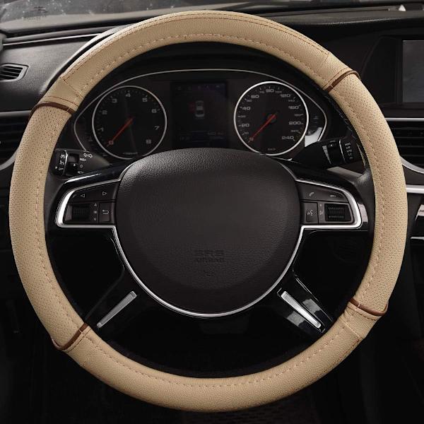 Färg Piping Läder Universal Rattmuff, Passar 14,5-15 Tum Olika Fordon SUV, Bilar (Beige) Beige