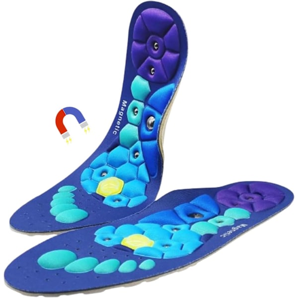 1 pari magneettisia Acusoli akupressuura-pohjia kaaren tukeen, verenkierron edistämiseen, väsymyksen lievittämiseen, ortopedisia, unisex, leikattavia S blue