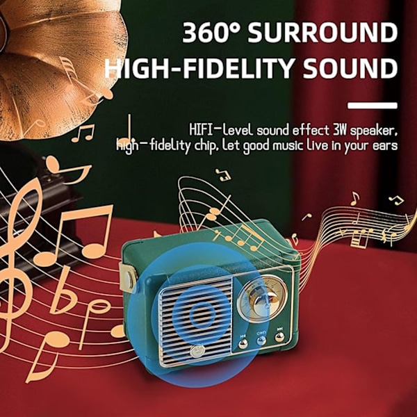 Retro Bluetooth-kaiutin, klassinen vanhan tyylin radiomuotoilu, Bluetooth 5.0 langaton yhteys, tukee TF-korttia Black