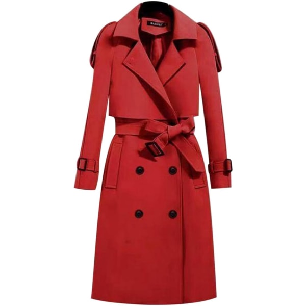 Punainen naisten pitkä trenssitakki Korkeavyötäröinen naisten pitkä takki /XL red XL