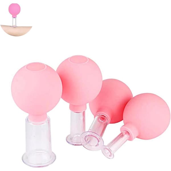 4 stycken ansiktsmassage sugkoppar, plastfysioterapi sugkoppar med silikonboll, justerade för hudens fasthet