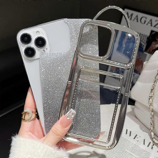 Glitter Kort Holder Myk TPU Telefon Deksel til iPhone 15 Pro