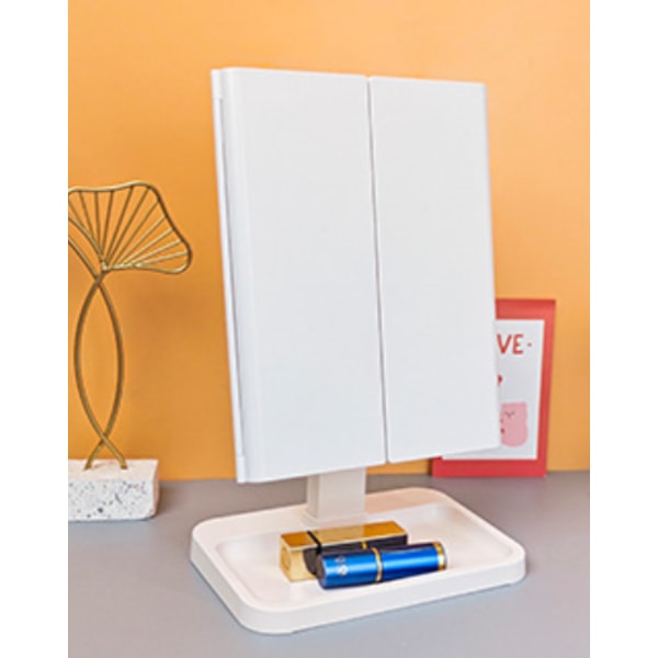 Opplyst Sminke Speil Toalettspeil - 3 Fargebelysningsmoduser 70 LED-er Tri-fold Speil, 1x/2x/3x Forstørrelse, Berøringskontroll Design, Bærbar HD Frosted right angle