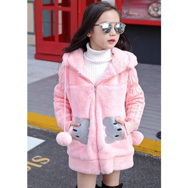 Pink børnefrakke sød fleecefrakke (120-130)cm pink 120-130