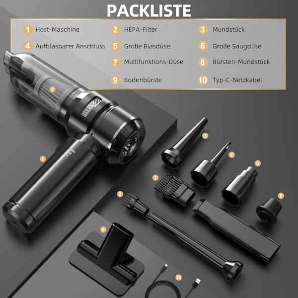 ®RisingFF Sladdlös handdammsugare 22 000 Pa, borstlös elmotor 3 hastigheter 8 000 varv/min, minidammsugare