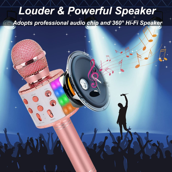 Karaoke mikrofon leketøy for jenter - bærbar trådløs Bluetooth karaoke mikrofon med LED lys, leke for 4 5 6 7 8 9 10