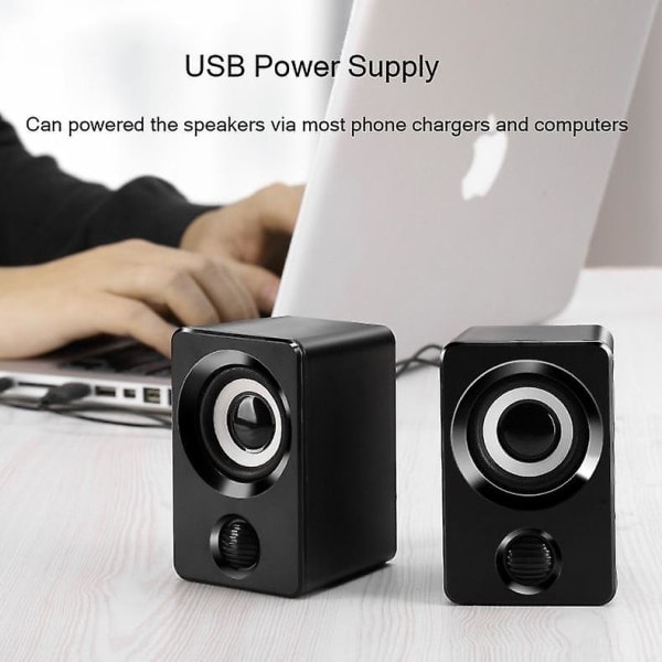 Mini Datorhögtalare USB-driven 1,3m Kabelansluten 1 Par Bashögtalare|Datorhögtalare (Svart)