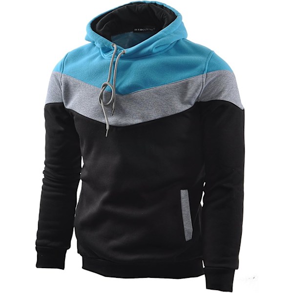 Herre Nyhet Fargeblokk Hoodies Koselig Sport Yttertøy Black/Grey/Blue XS