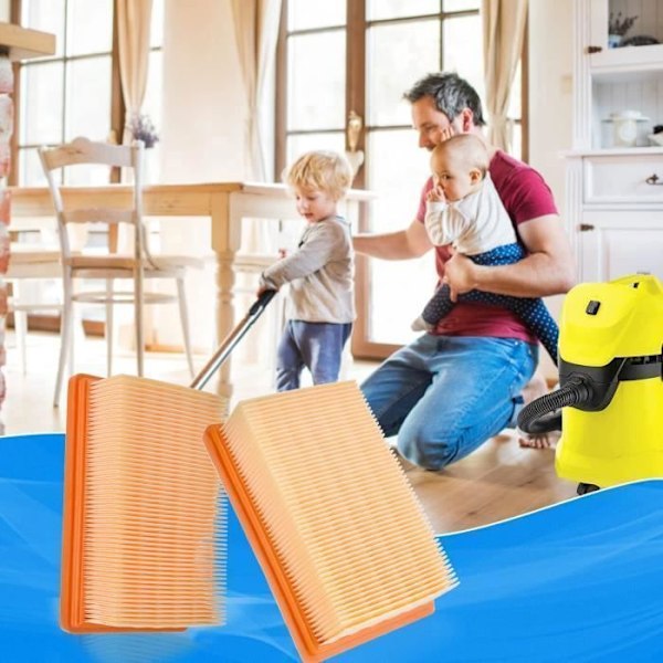 ®RisingFF 2 kpl Litteät laskostetut suodattimet Kärcher WD4/WD5/WD6 /MV4/MV5/MV6/WD4P/WD5P/WD6P -imureille, korvaava suodatin