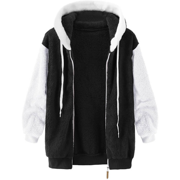 Hættejakke til kvinder, Teddy Fleece-frakke, Overgangsjakke med hætte og lommer, lynlås, efterår, vinter, plysjakke, fleecejakke, vinter 4XL E Black