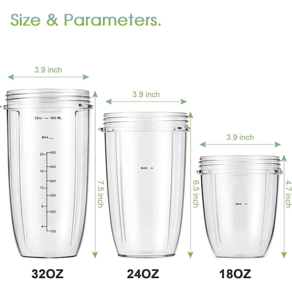Ersättningsdelar 32oz Blenderkoppar (2-pack) Ersättningsblenderkoppar Kompatibla med NutriBullet 600w och 900w Blender