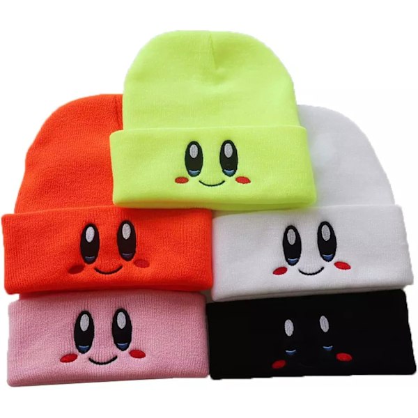 Käsintehty - Kirby Beanie Aikuisten Koko Anime Hat Tarvike Kawaii, Siistillä Kirjotulla Kuviolla, Medium White M