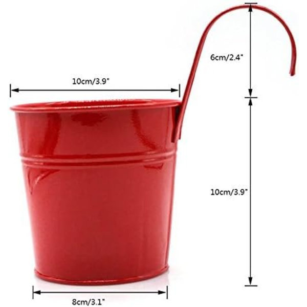 10 kpl 10 cm metallista ripustettavia ruukkuja irrotettavalla koukkulla, värilliset aidan kukkaruukut, puutarhan ripustettava istutusastia, kukkaruukun pidike