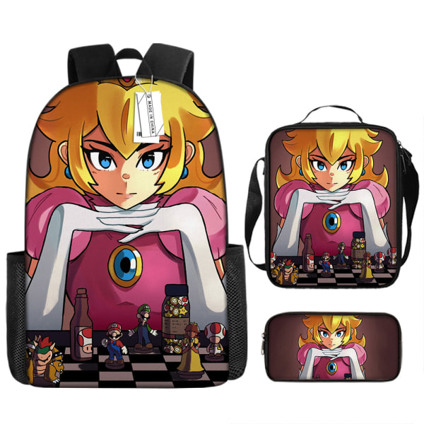 Super Mario Prinsessa Reppu Koululaukku Penaali Lounaslaukku Kolmiosainen Set