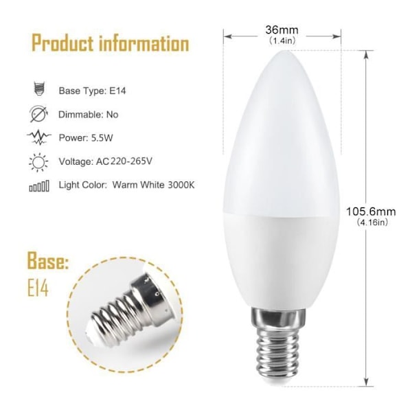 ®RisingFF Paket med 10 5W LED-lampa E14 Sockel Ljus Varmvit 3000K 600lm AC220V-265V Motsvarande 40W Halogenlampa Ej Dimbar
