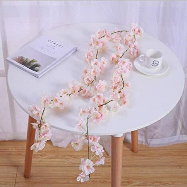 Kunstige silkeblomster Kirsebærblomsterguirlande hængende vinstokke til bryllup hjemmehave dekoration 2 pakke (pink)
