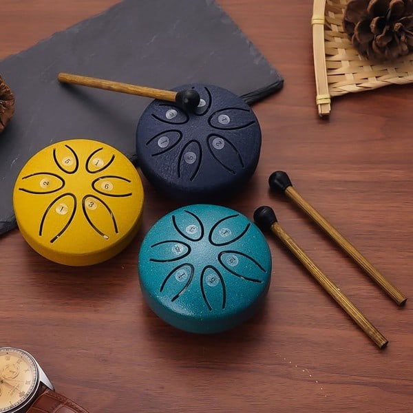 Buddha Stones Mini Steel Tongue Drum 3 Tommers Lydhealingstrommesett, 6 Noter Worry Free Drum, Worry Free Drum, Handpan black