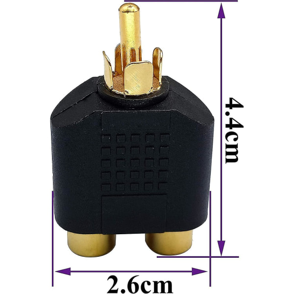 RCA-splitteradapter, guldpläterad 1 RCA-hane till 2 RCA-hona video- och ljud-Y-splitteradaptrar kontakt för ljud- och videokabelkonverteringssats