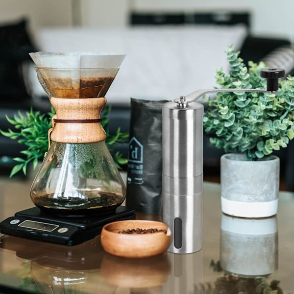 Manuell Kaffekvarn, Kaffekvarn Rostfritt Stål med Justerbar Keramisk Konisk Burr, Handvevskvarn, Kompakt Storlek Perfekt