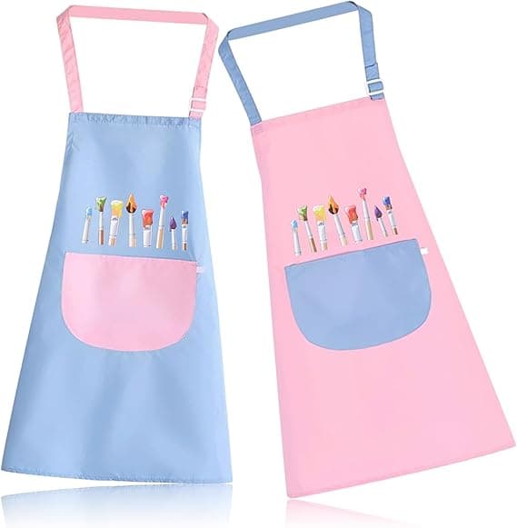 2 st förkläden för barn, målarförkläde, ålder 6-12, vattentäta kockförkläden för kök, målning, matlagning, bakning - 60×45 cm (rosa och blå)