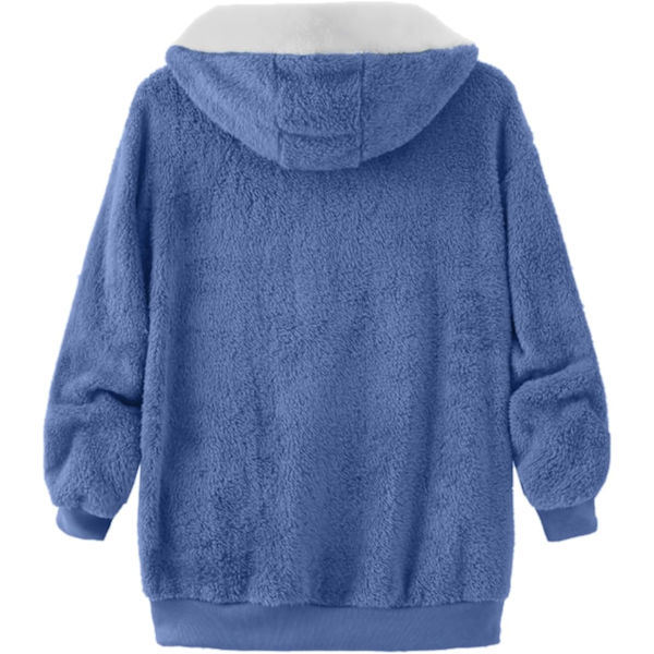 Hættejakke til kvinder, Teddy Fleece-frakke, Overgangsjakke med hætte og lommer, lynlås, efterår, vinter, plysjakke, fleecejakke, vinter XXL B Blue