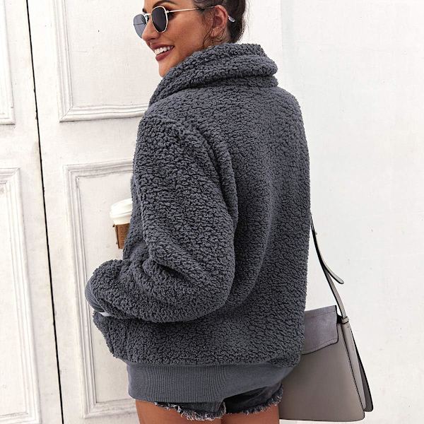 Naisten fleece-takki, vartsi vetoketjullinen collegepaita, lämmin ja joustava takki talveen ja syksyyn Gris Oscuro L